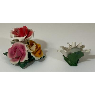 Vintage Capodimonte Flower Bouquet & Fabar White Rose Porcelain Made In Italy