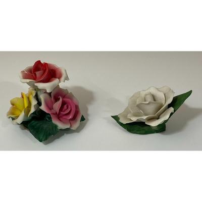 Vintage Capodimonte Flower Bouquet & Fabar White Rose Porcelain Made In Italy