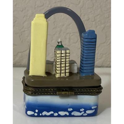 St. Louis Arch Ceramic Hinged Trinket Box w Paddle Boat Missouri Travel Souvenir