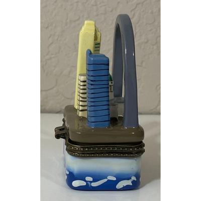 St. Louis Arch Ceramic Hinged Trinket Box w Paddle Boat Missouri Travel Souvenir