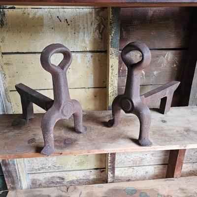 Pair of Cast Iron Andirons (G-JS)