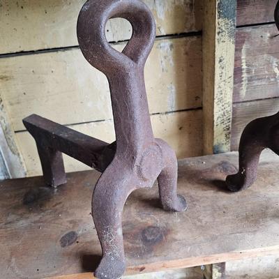 Pair of Cast Iron Andirons (G-JS)