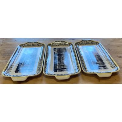 3 Vintage Designpac Farmer Bread Serving Trays Black White Yellow 13 5/8 x 5 7/8
