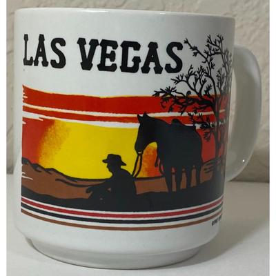 Vintage Las Vegas 1987 Reno Tahoe Mug Horse Cowboy Desert Southwest Sunset Tree