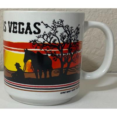 Vintage Las Vegas 1987 Reno Tahoe Mug Horse Cowboy Desert Southwest Sunset Tree