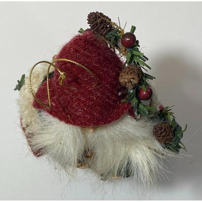Vintage Santa Claus Ornament Walking Stick Pine Cone Evergreen Bough