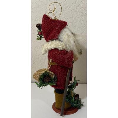 Vintage Santa Claus Ornament Walking Stick Pine Cone Evergreen Bough