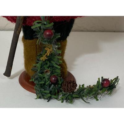 Vintage Santa Claus Ornament Walking Stick Pine Cone Evergreen Bough