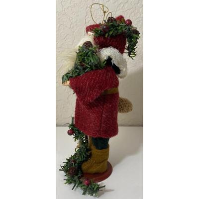Vintage Santa Claus Ornament Walking Stick Pine Cone Evergreen Bough