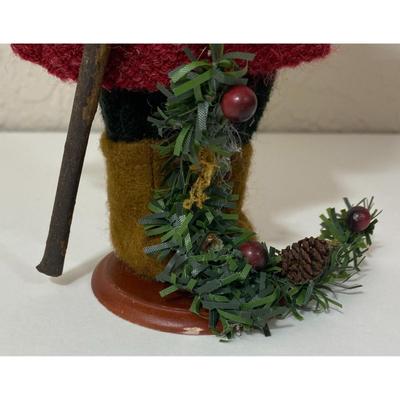 Vintage Santa Claus Ornament Walking Stick Pine Cone Evergreen Bough
