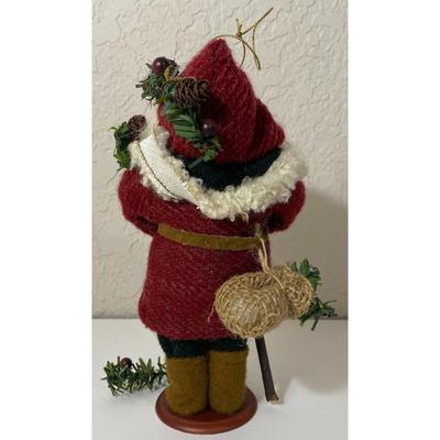 Vintage Santa Claus Ornament Walking Stick Pine Cone Evergreen Bough