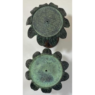 Vintage Metal Green & Brown Palm Tree Candleholders