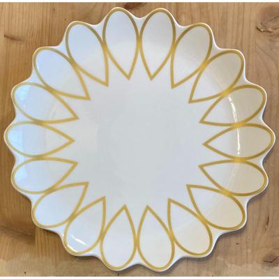 2 Coton Colors Laura Johnson White & Gold Scalloped Dinner Plates
