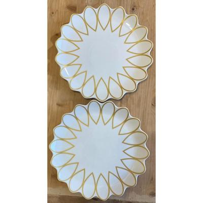 2 Coton Colors Laura Johnson White & Gold Scalloped Dinner Plates