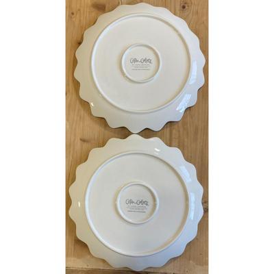 2 Coton Colors Laura Johnson White & Gold Scalloped Dinner Plates