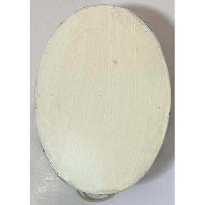 Vintage Metal Floral Flowers White Checkered Oval Basket 2 Handles Spring Summer