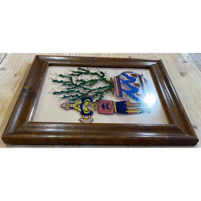Native American Framed Painted Colorful Glass By RM Southwestern Cactus Vase