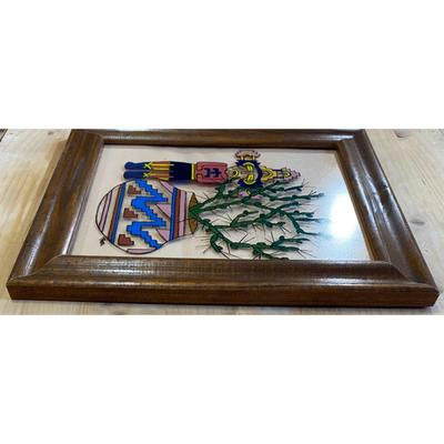 Native American Framed Painted Colorful Glass By RM Southwestern Cactus Vase