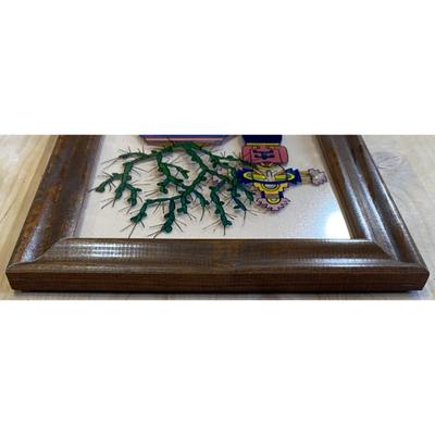 Native American Framed Painted Colorful Glass By RM Southwestern Cactus Vase