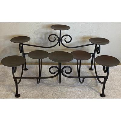 Vintage 8 Stem Decorative Black Wrought Iron Candelabra