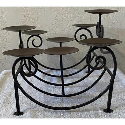Vintage 8 Stem Decorative Black Wrought Iron Candelabra
