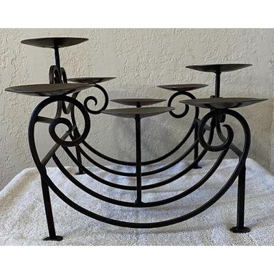 Vintage 8 Stem Decorative Black Wrought Iron Candelabra