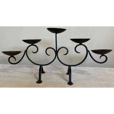 Vintage 5 Stem Decorative Black Wrought Iron Candelabra