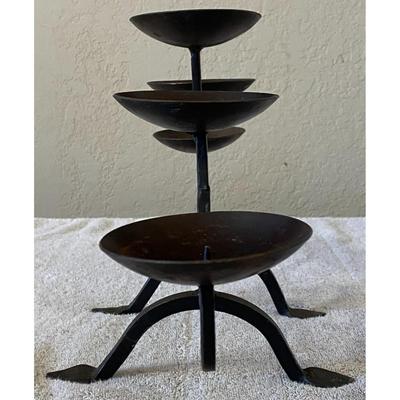 Vintage 5 Stem Decorative Black Wrought Iron Candelabra