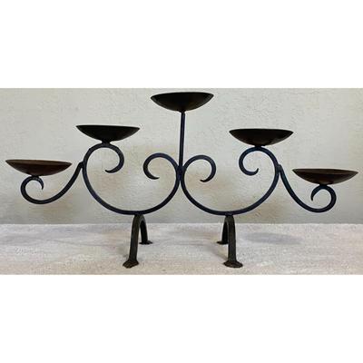 Vintage 5 Stem Decorative Black Wrought Iron Candelabra