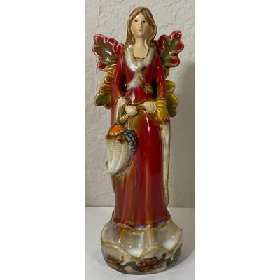 burton + Burton Autumn Harvest Angel Figurine Cornucopia Pumpkin Grapes Fall