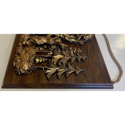 Vintage A & F Faux Copper Finish / Plastic Bear Wood Wall Plaque Made In Canada