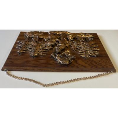 Vintage A & F Faux Copper Finish / Plastic Bear Wood Wall Plaque Made In Canada