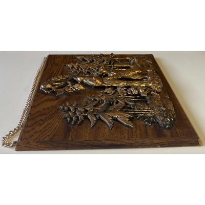 Vintage A & F Faux Copper Finish / Plastic Bear Wood Wall Plaque Made In Canada