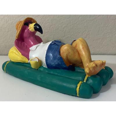 Hand Painted Ceramic Pink Flamingo On Pool Float Summer Party Tropical Decor