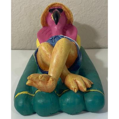 Hand Painted Ceramic Pink Flamingo On Pool Float Summer Party Tropical Decor