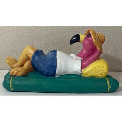 Hand Painted Ceramic Pink Flamingo On Pool Float Summer Party Tropical Decor