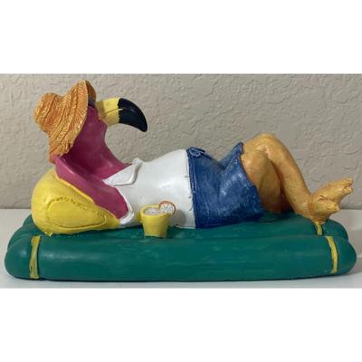 Hand Painted Ceramic Pink Flamingo On Pool Float Summer Party Tropical Decor