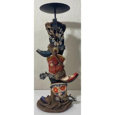 Cowboy Boot Candleholder Cowgirl Western Southwest Rustic Americana Blue Red