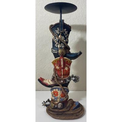 Cowboy Boot Candleholder Cowgirl Western Southwest Rustic Americana Blue Red