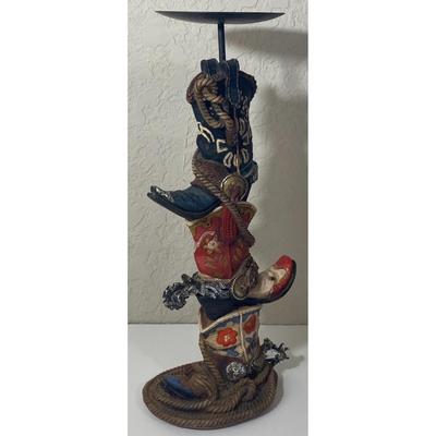 Cowboy Boot Candleholder Cowgirl Western Southwest Rustic Americana Blue Red