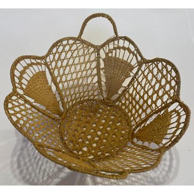 Intricate Open Weave Woven Basket With Two Handles Delicate Boho Cottagecore