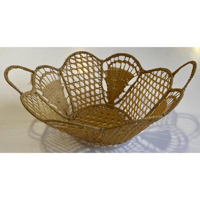 Intricate Open Weave Woven Basket With Two Handles Delicate Boho Cottagecore