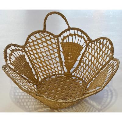 Intricate Open Weave Woven Basket With Two Handles Delicate Boho Cottagecore