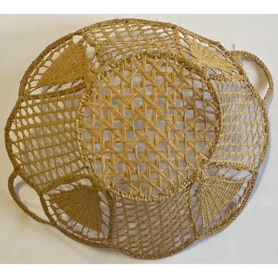 Intricate Open Weave Woven Basket With Two Handles Delicate Boho Cottagecore