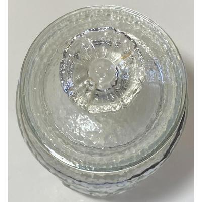 Vintage Anchor Hocking Rainflower Clear Glass Jar With Lid Canister Embossed