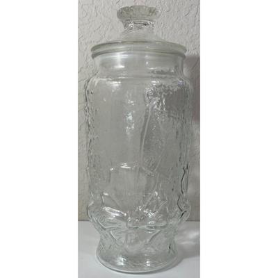 Vintage Anchor Hocking Rainflower Clear Glass Jar With Lid Canister Embossed