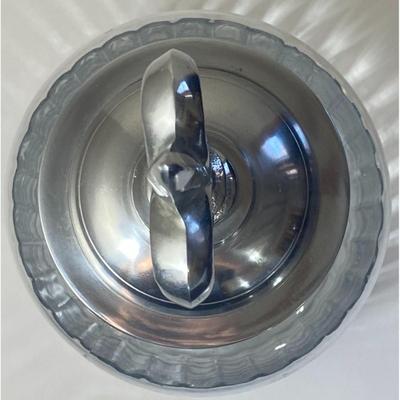 Vintage Fleur de Lis Clear Glass Canister With Pewter Lid Made In India