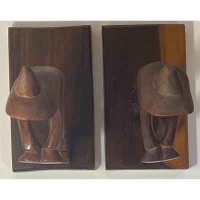 Vintage Hand Carved Wood Wooden Man Woman Figural Bookends Farmer? Folk Art