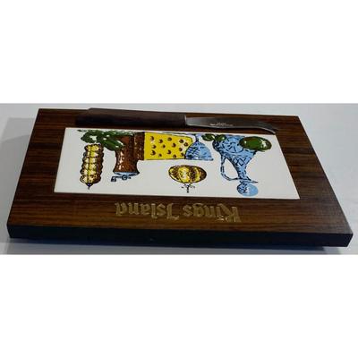 Vintage Kings Island Cheese Board With Stainless Steel Knife Souvenir Japan