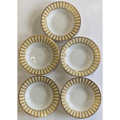 5 American Atelier Gala 5299 Porcelain Gold & White Stripe Bowls